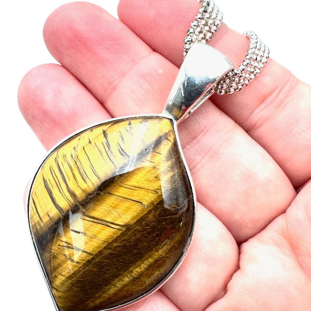 Whitney Kelly Sterling Silver Necklace Carved Tiger Eye Flower Pendant